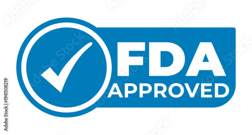 Blue FDA Approved isolated sticker, sign with Tick icon vector illustration