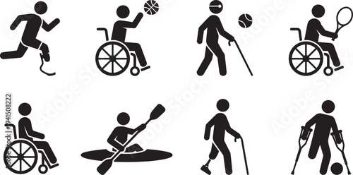 Illustrations of people with disabilities playing various sports