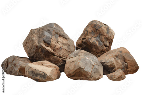 Brown and grey rocks creating natural stone texture, geology, and earth elements, isolated on transparent background