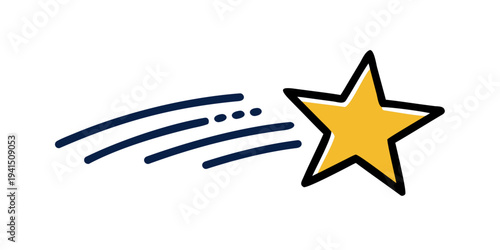 Shooting star graphic design in yellow with blue streaks, ideal for illustrations and logos
