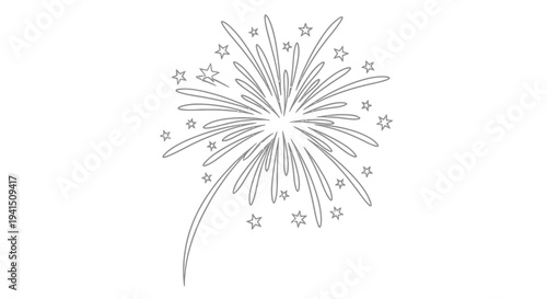 Line art illustration of a bursting firework with radiating sparks and trails