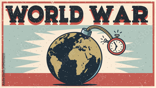 Vintage style illustration of World War concept with bomb and timer