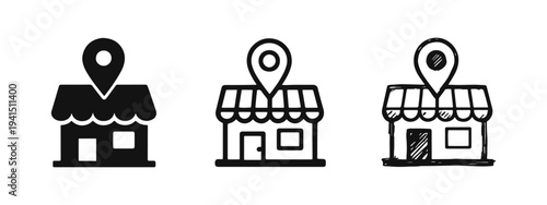 Retail Store Location Pin Icon Set - Shop Business and Shopping Map Symbol