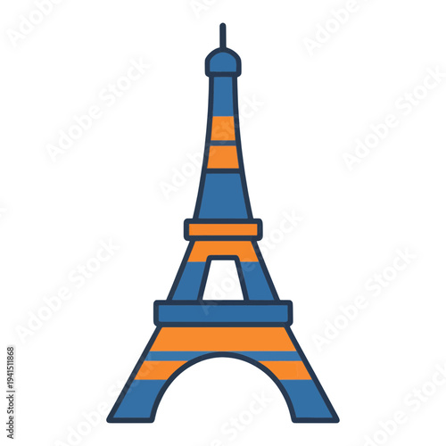 Blue and Orange Eiffel Tower Vector Icon for Web Interface with Striped Pattern