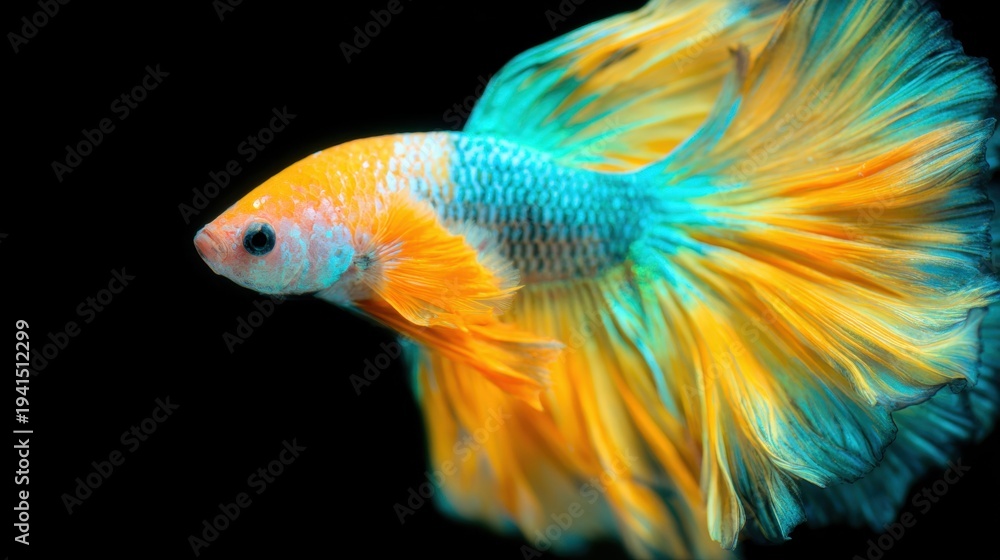 Fototapeta premium Colorful fish swims in deep water with vivid fins and scales