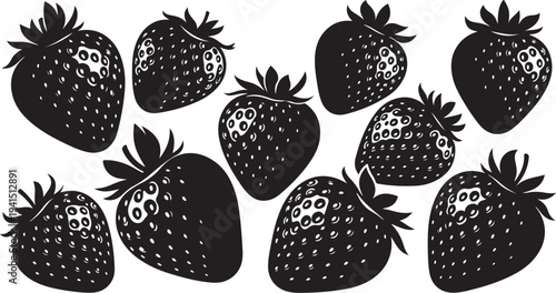 Black and white illustration of strawberries on white background