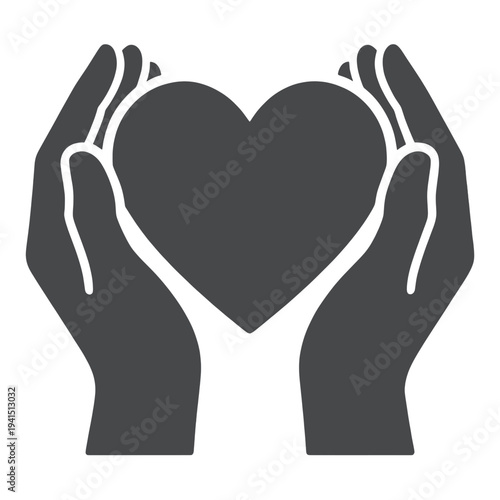 Filled Hands Holding Heart Icon for App UI with Glossy Finish