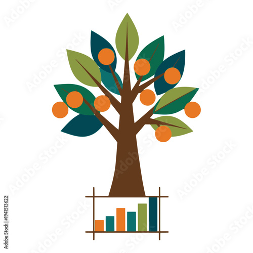 Filled Tree With Oranges and Bar Chart UI Icon for Dashboard Interface