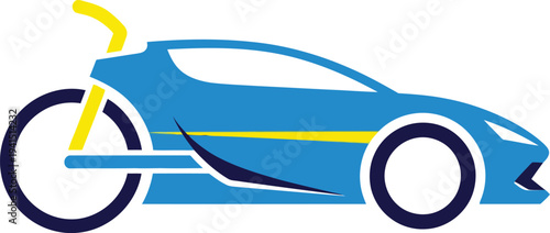 Blue hybrid car and bicycle logo concept.