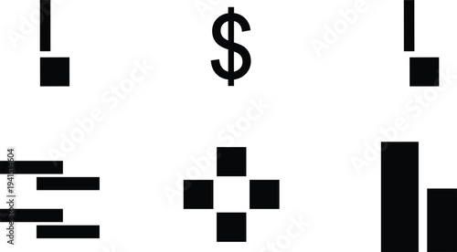 Simple punctuation and symbol icons set including exclamation dollar equals plus and bar chart minimal vector illustration