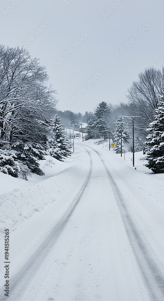 Fototapeta premium 雪景色、静寂の冬道