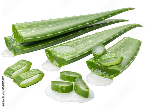 Fresh aloe vera slices isolated on transparent background