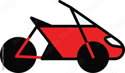 Red futuristic threewheeled vehicle concept art.