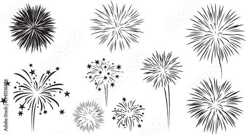 Wallpaper Mural Fireworks Explosions in Black and White Vector Illustrations Set Torontodigital.ca