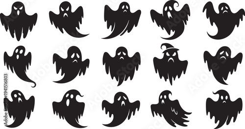 Collection of spooky ghost silhouettes for Halloween designs