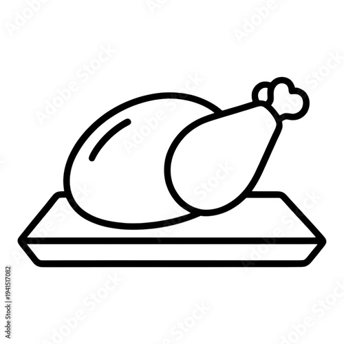 Outline Roasted Turkey Leg on Platter UI Icon for App UI