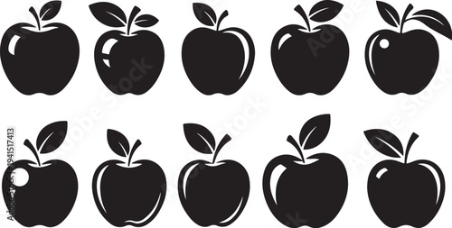 Black Apple Silhouettes on White Background Vector Illustration Graphic