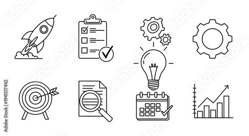Icons representing various aspects of business and project management