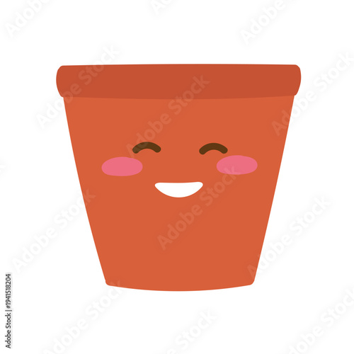 Cute plant pot with smiling face in flat cartoon design. Vector illustration