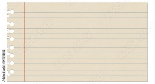 Vintage Lined Paper with Reinforced Binder Holes and Vertical Red Margin Line for Notes and Journaling