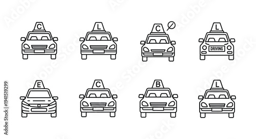 A collection of various taxi designs with different features and styles