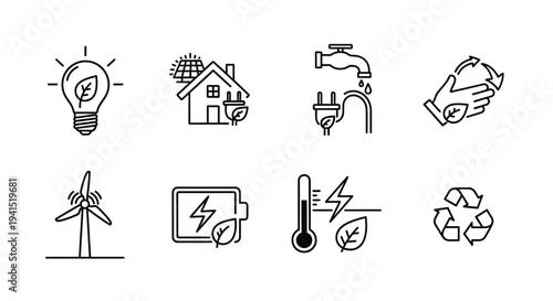 Illustrations of energy efficiency and sustainability concepts