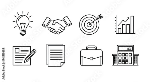 Icons representing various aspects of business and services.
