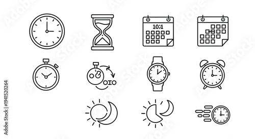 A collection of diverse time-related icons and symbols