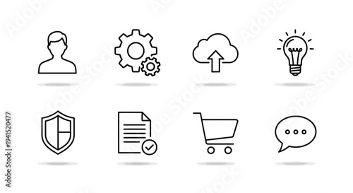 Modern icons representing various aspects of technology and services
