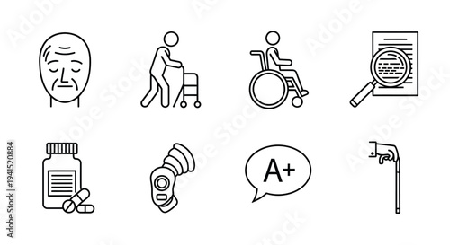 Icons representing various aspects of health and disability support services