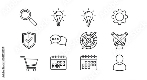 Set of icons representing various aspects of business and technology