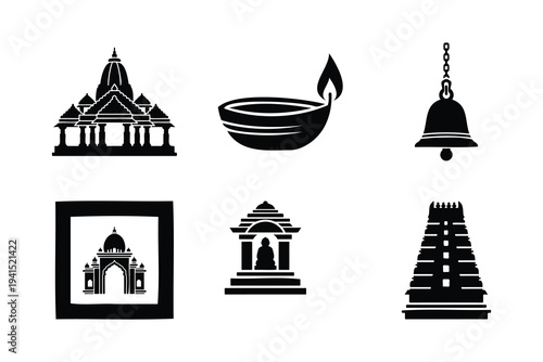 Hindu temple culture and festival icon collection.Vector