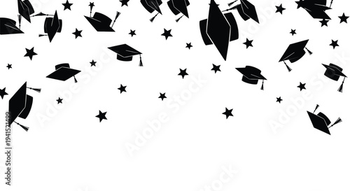 Collection of graduation caps and stars illustration