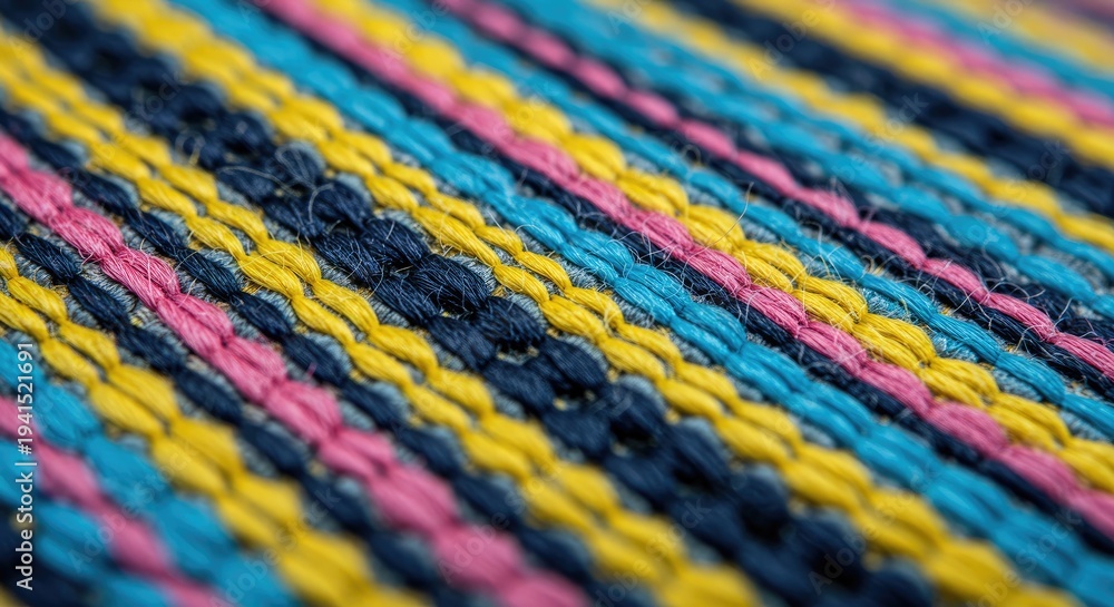 Fototapeta premium Close up of colorful woven textile pattern design vibrant textures detail