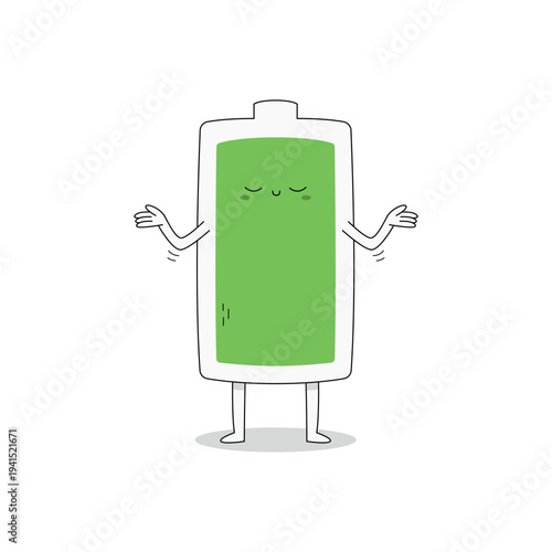 Cute green full battery cartoon character nonchalant attitude doodle