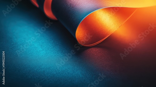 Abstract Textured Paper Sheet with Vibrant Orange and Blue Gradient Lighting Showcasing Smooth Curve