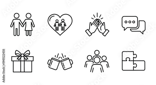 Icons representing various aspects of relationships and connections