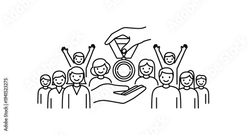 Award Ceremony: Hand Giving Medal to Winner Among Cheering Crowd, Team Success