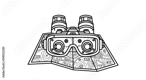Binoculars on Map: Adventure, Exploration, and Discovery Concept