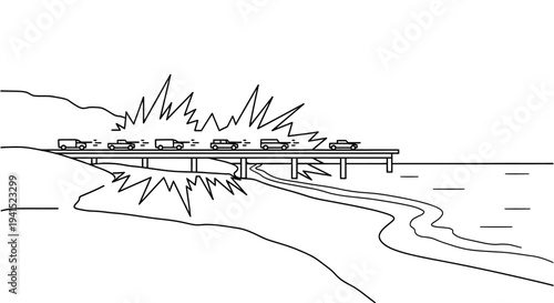 Bridge Collapse: Cars Falling into Water During Explosion