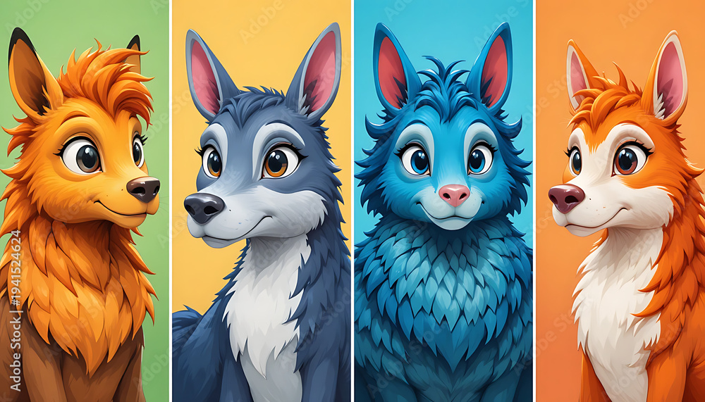 Fototapeta premium set of funny cartoon fox