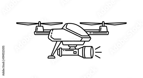 Drone with spotlight, surveillance, aerial photography, technology, innovation, modern, futuristic, advanced