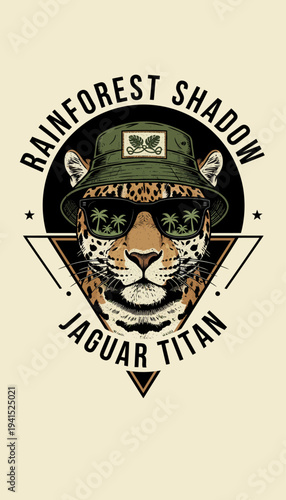 Jaguar Titan Illustration with Sunglasses and Hat.