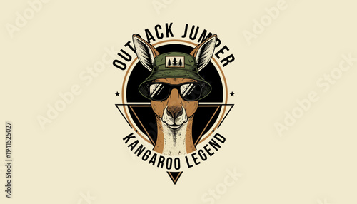 Kangaroo Wearing Aviator Sunglasses and Cowboy Hat Logo.