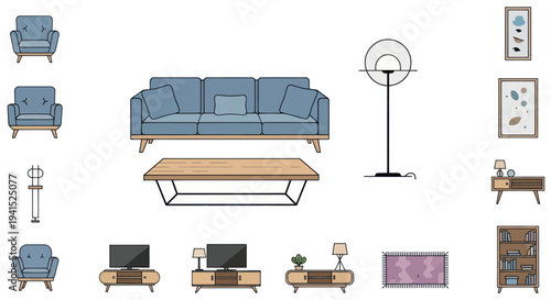 Modern Home Furniture Collection: Sofa Armchair Coffee Table TV Stand Lamps and Cabinets.