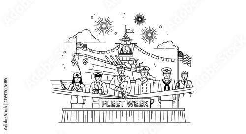 Fleet Week Celebration: Sailors and Ship with Fireworks, Ribbon Cutting Ceremony