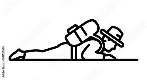 Firefighter in protective gear, prone position, ready for action, emergency response concept