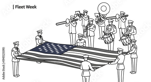 Fleet Week Military Band Plays American Flag Display