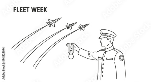 Fleet Week Air Show: Officer with Medal Watches Fighter Jets Fly Past