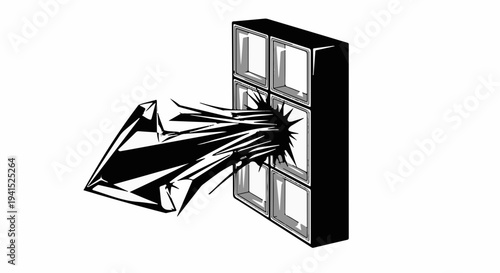 Sharp object shattering glass block wall with explosive force
